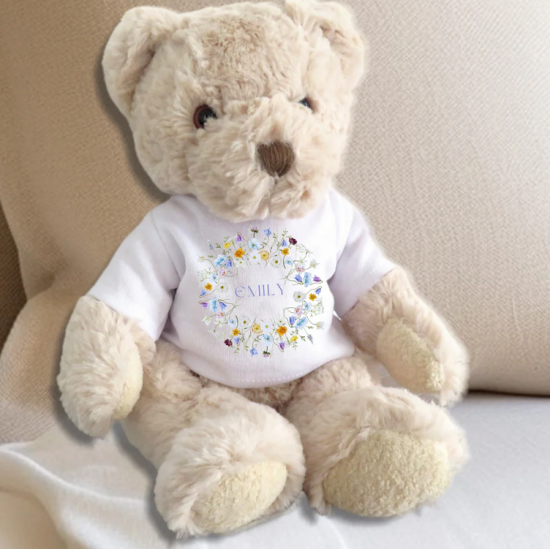 Personalised Luxury Teddy Bear Spring Flower T-shirt