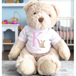 Personalised Luxury Teddy Bear with Pink Initial Bunny T-Shirt
