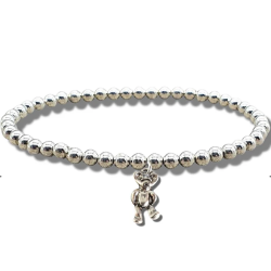 Girls Teddy Silver Beaded Bracelet